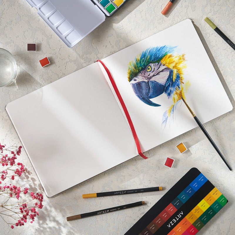 ARTEZA Watercolor Sketchbook, 2-Pack, 68 Pages Each, 8.25 x 8.25 Inches, Gray Hardcover, 110-Pound Paper - Image 2